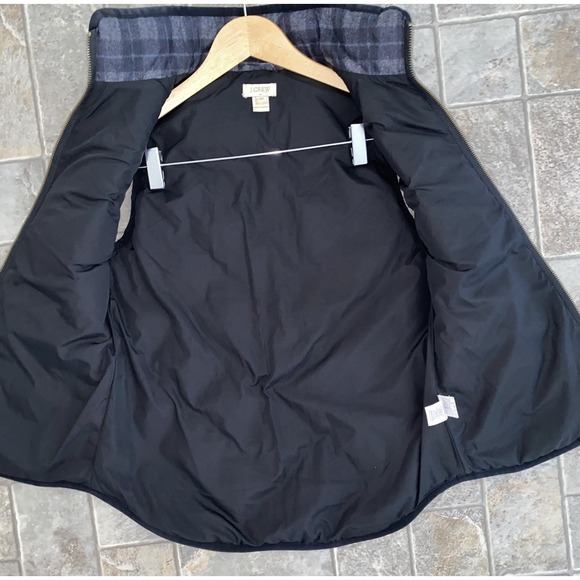 J. Crew Plaid Quilted Puffer Vest Womens XXS Gray Blue Down Insulated 2 Way Zip - Picture 5 of 6